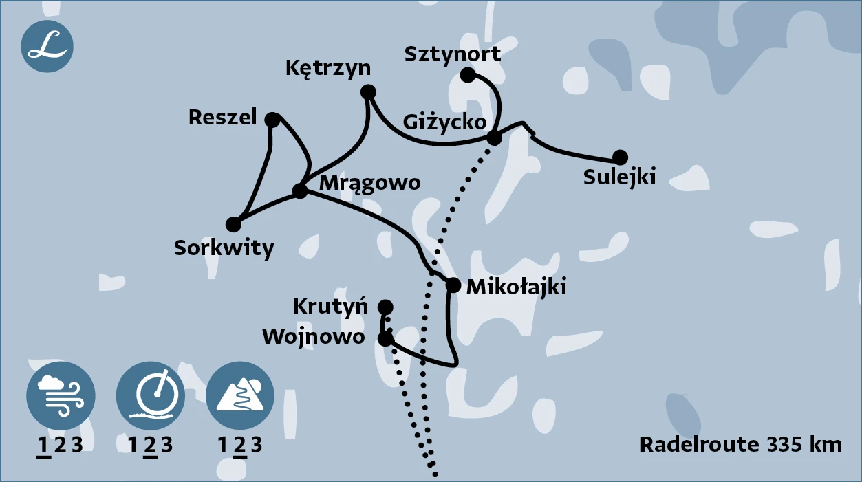 Radelroute der Radreise in Polen, Masuren