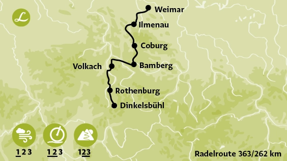 Karte E-Bike Deutschland Tour Weimar Dinkelsbühl