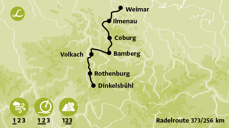 Karte E-Bike Deutschland Tour Weimar Dinkelsbühl