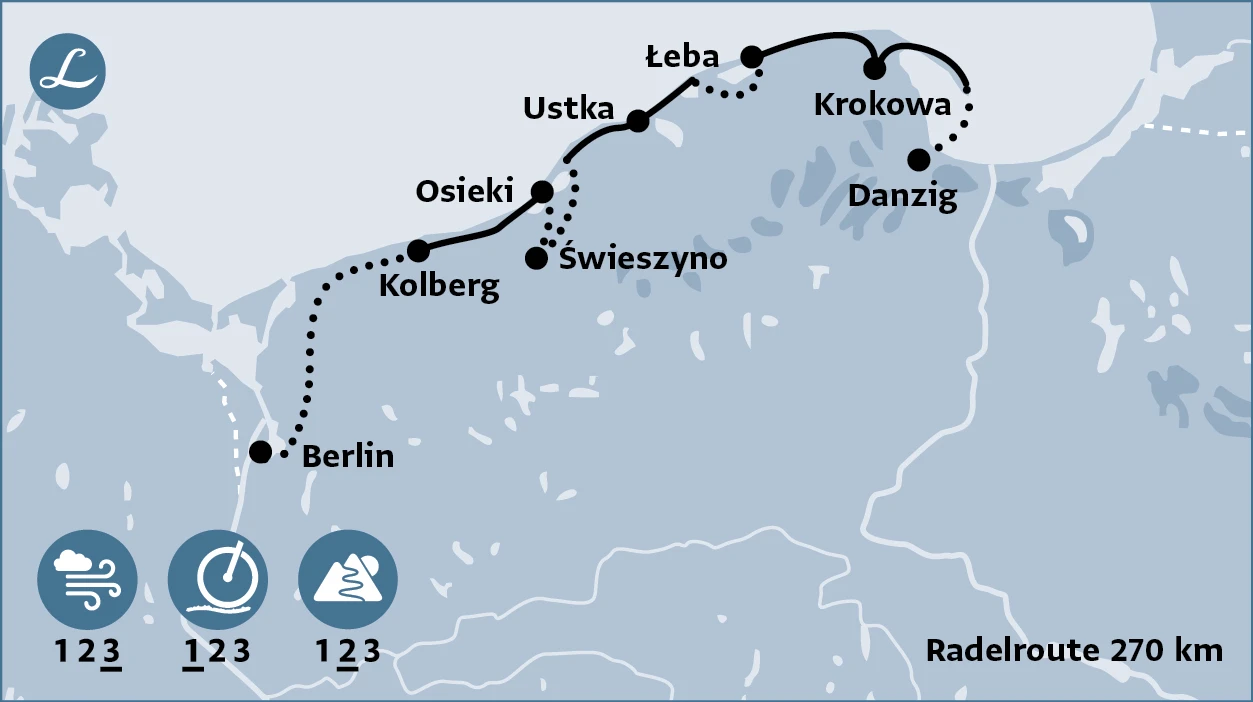 Radelroute der geführten Radreise Pommern