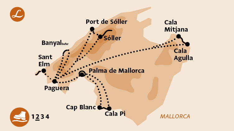 Die Landpartie: Karte unserer schönsten Wanderreise auf Mallorca