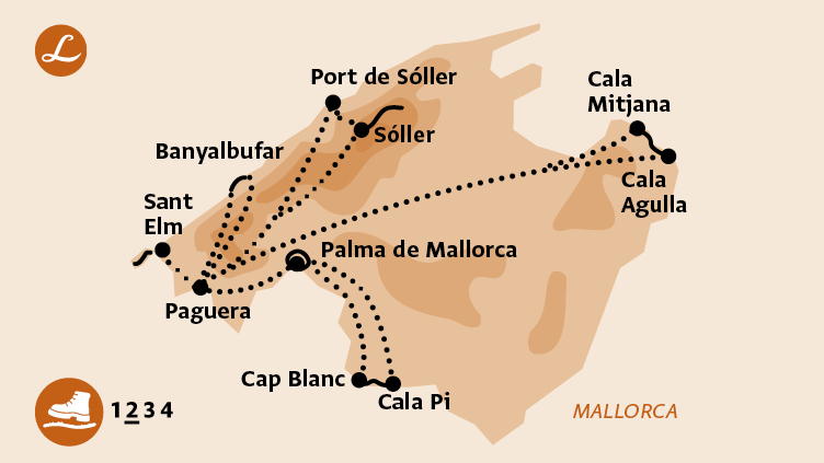 Die Landpartie: Karte unserer schönsten Wanderreise auf Mallorca