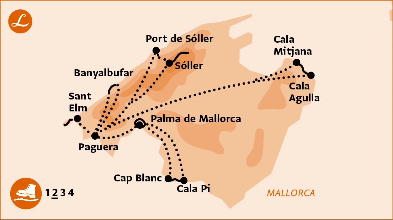 Wanderkarte der Wanderreise auf Mallorca