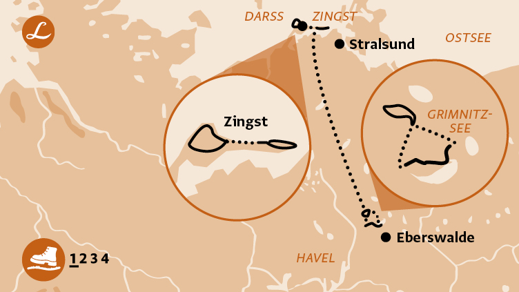 Die Landpartie: Wanderkarte für Wanderreise, Wanderweg in Deutschland Darß, Wildnis