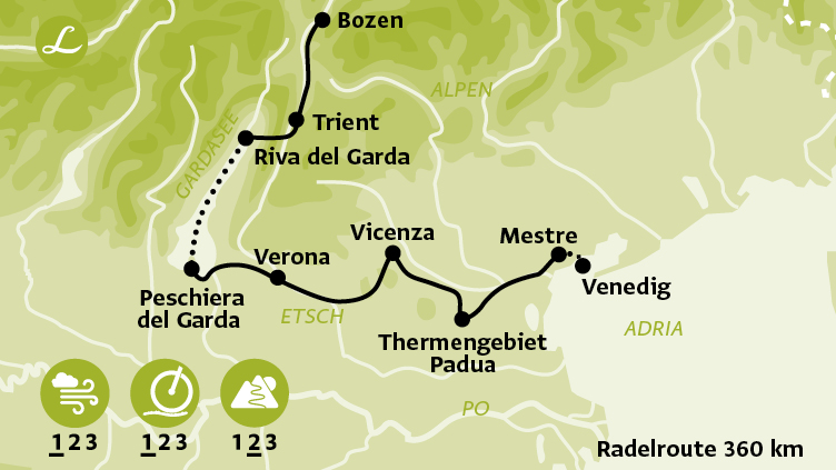 Karte Italien Bozen Verona Venedig