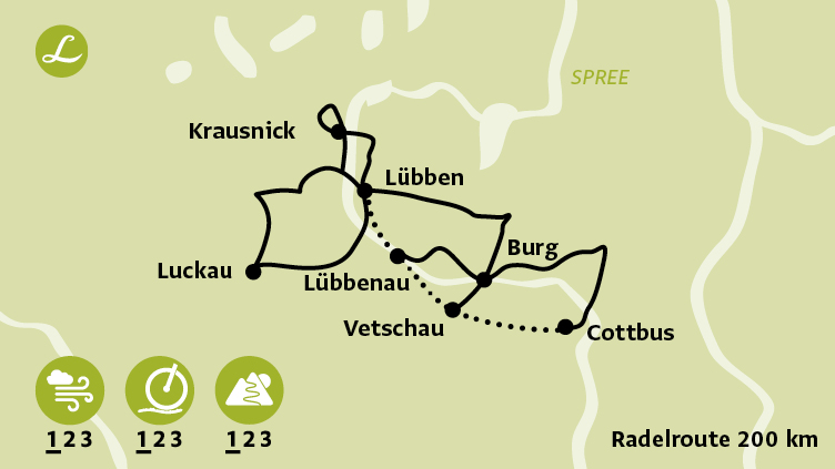 Radkarte der individuellen Radreise am Spreewald